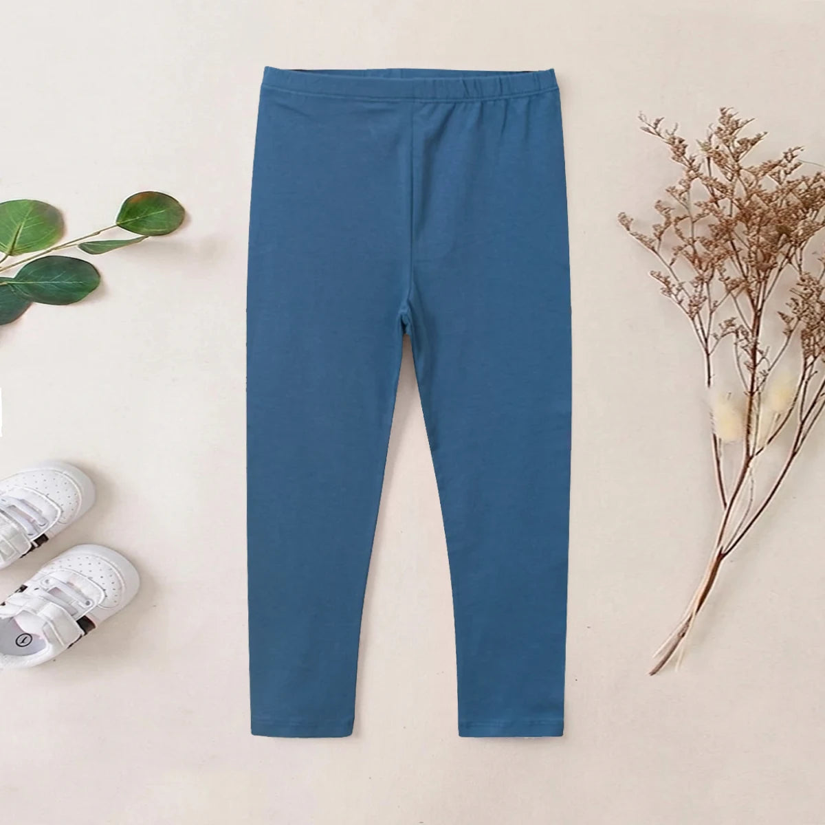Girls Blue Solid Ankle Length Leggings Leggings & Tights Blue 1-2 Y