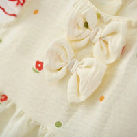 Girls Cream Polka Dot Print Fit & Flare Dress With Bunny Embroidery Casual Dresses