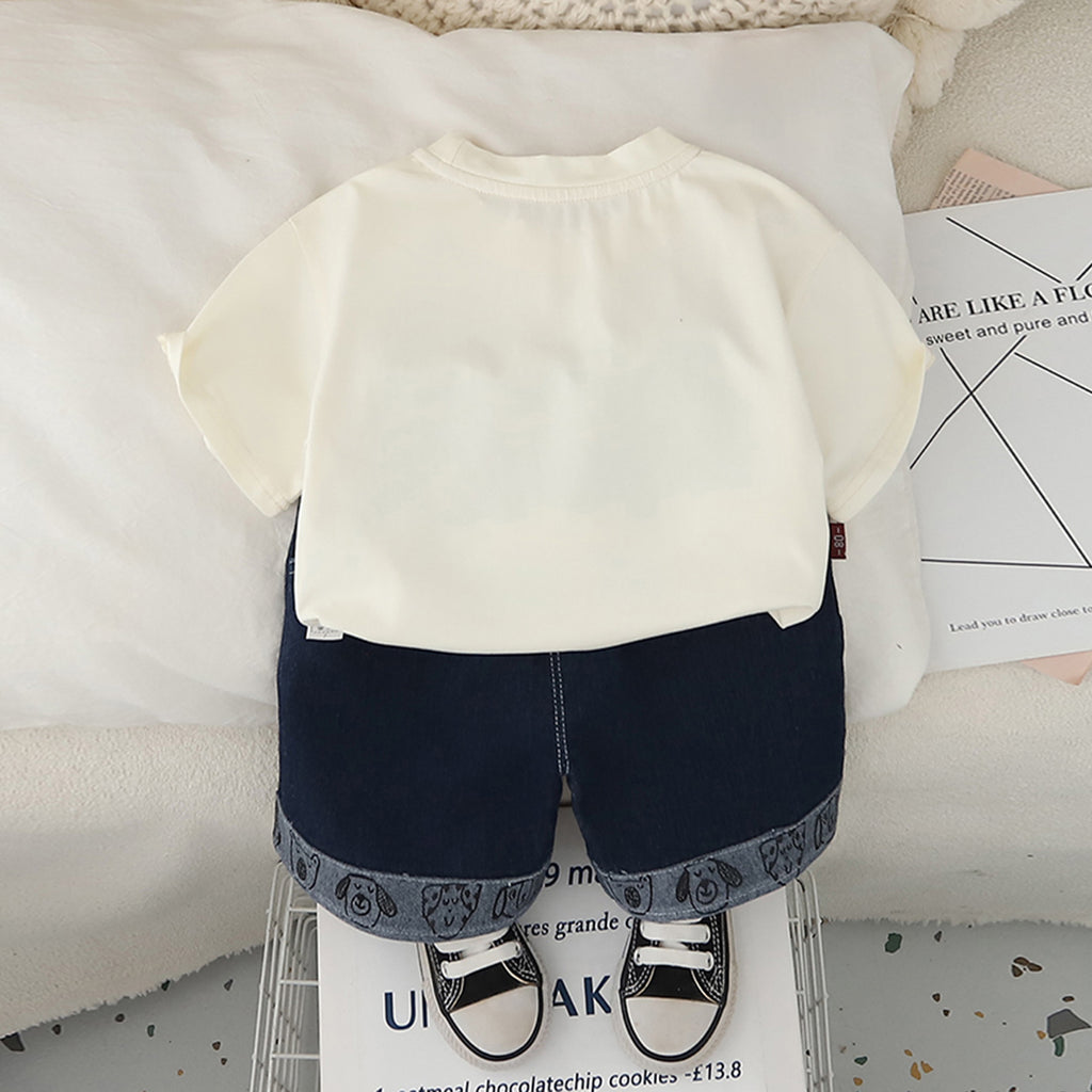 Boys Apricot Animal Printed T-Shirt With Denim Shorts Set 2 pc. Sets