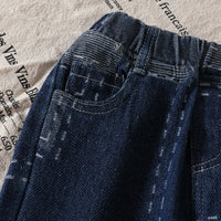 Girls Dark Blue Patchwork Style Denim Pants Jeans