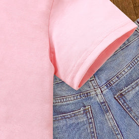 Girls Pink Heart Print Round Neck T-Shirt Tshirts