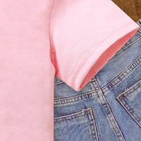 Girls Pink Heart Print Round Neck T-Shirt Tshirts