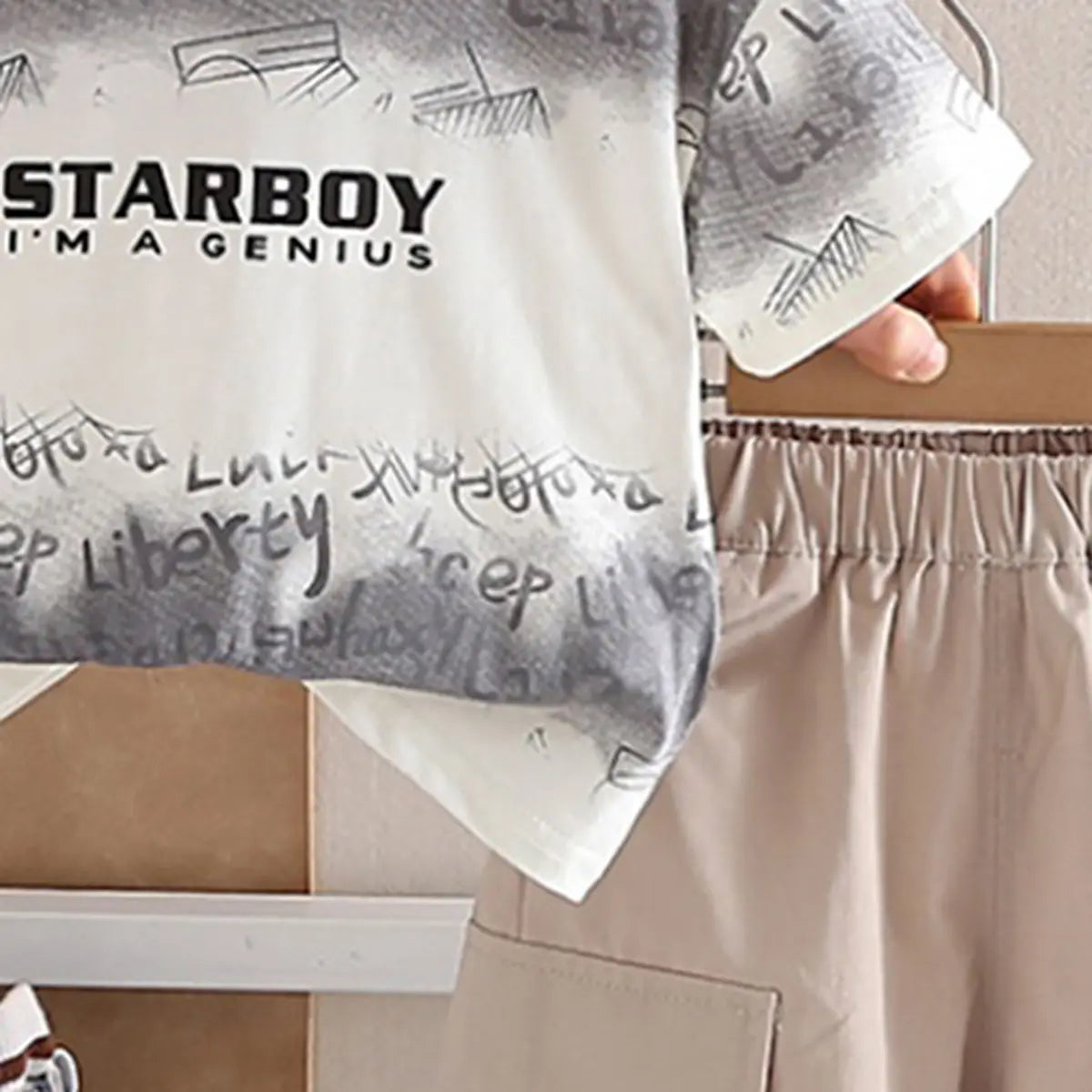 Boys Grey Typographic Print T-Shirt With Shorts Sets Sets