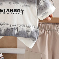 Boys Grey Typographic Print T-Shirt With Shorts Sets Sets