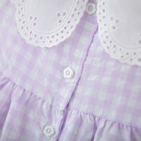 Girls Purple Checked Eyelet Peter Pan Collar Dress With Hat Casual Dresses