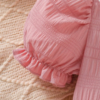 Girls Pink Textured Puff Sleeve Fit & Flare Dress Casual Dresses