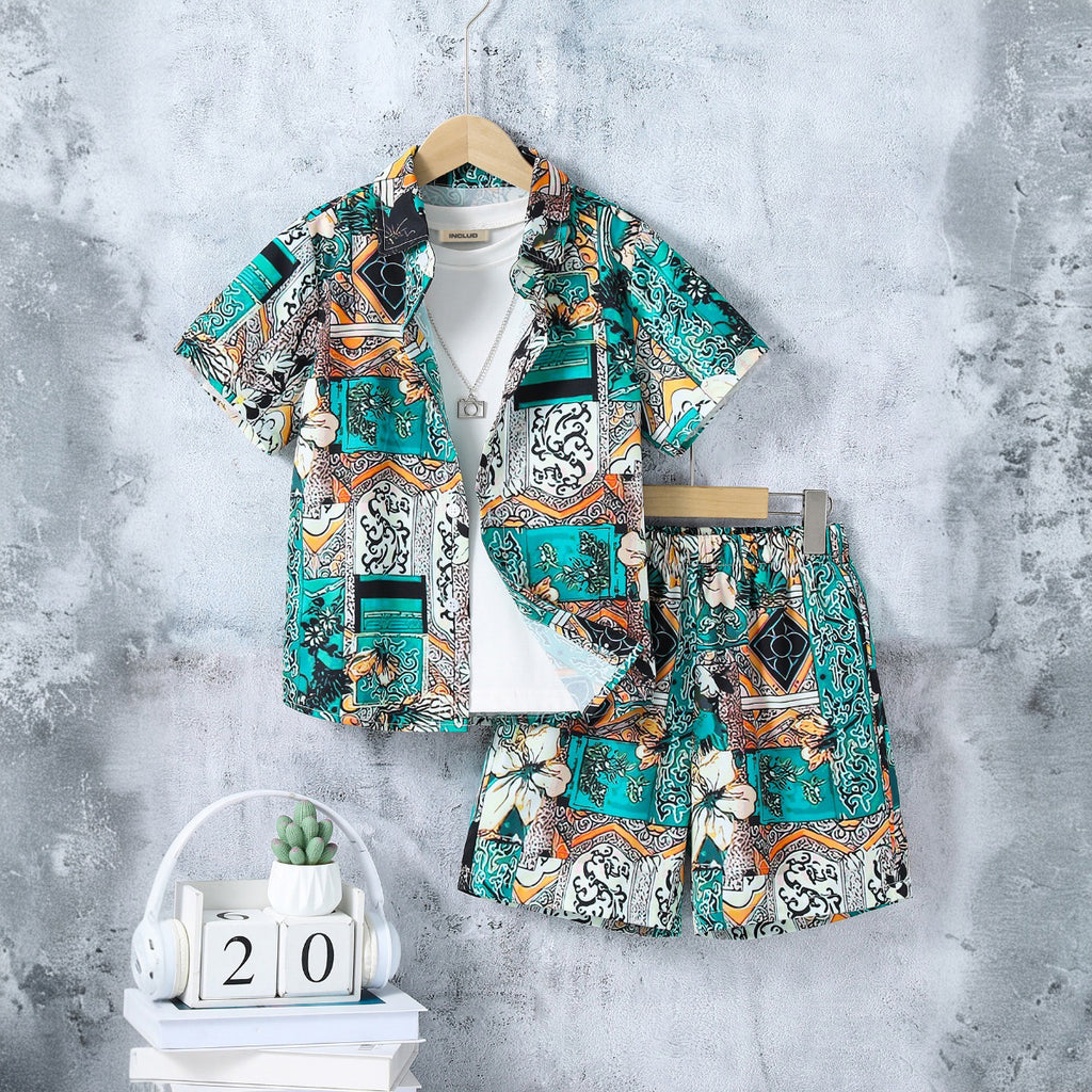 Boys Multicolor Abstract Printed Short Sleeves Shirt With Shorts Set 2 pc. Sets Multicolor 5-6 Y