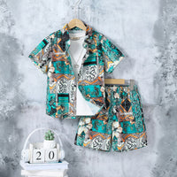Boys Multicolor Abstract Printed Short Sleeves Shirt With Shorts Set 2 pc. Sets Multicolor 5-6 Y