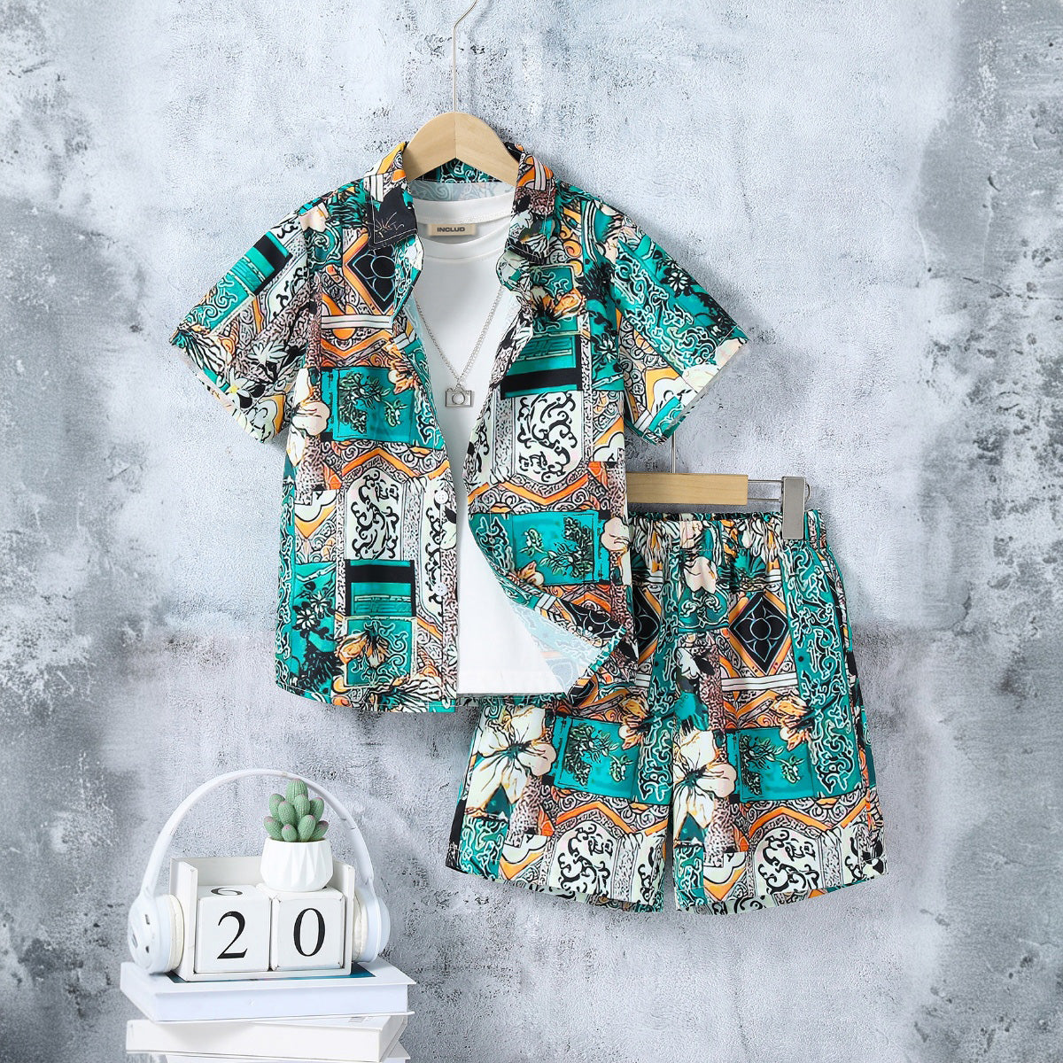 Boys Multicolor Abstract Printed Short Sleeves Shirt With Shorts Set 2 pc. Sets Multicolor 5-6 Y