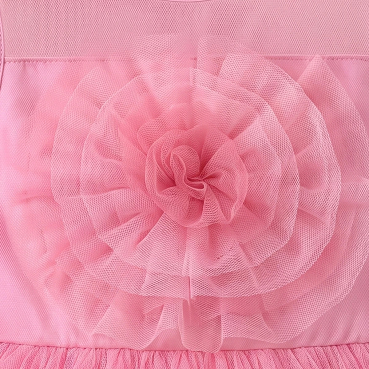 Girls pink sleeveless party gown with floral applique and tulle