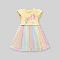 Girls Unicorn Patch with Multicolored Tulle Fit & Flare Dress Casual Dresses   