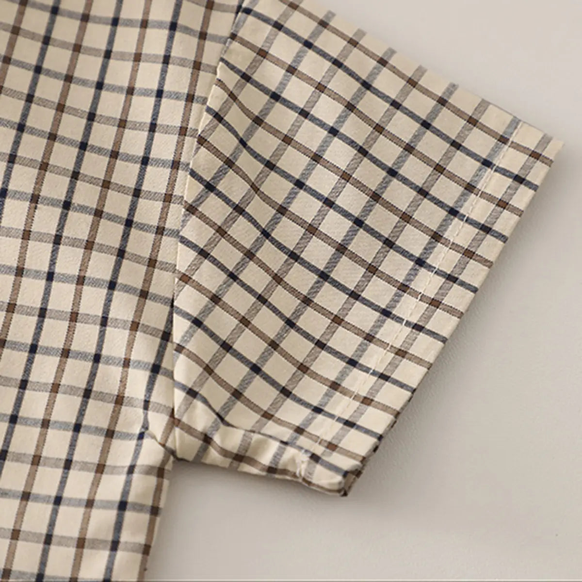 Boys Khaki Checked Button-Down Shirt With Shorts Sets Sets