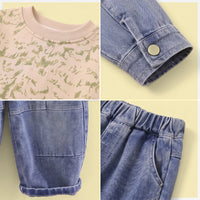 Boys Beige Abstract Print Sweatshirt With Denim Pants Sets 2 pc. Sets