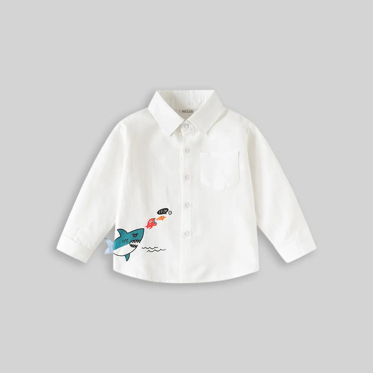 Boys White Shark Graphic Long Sleeve Shirt Shirts