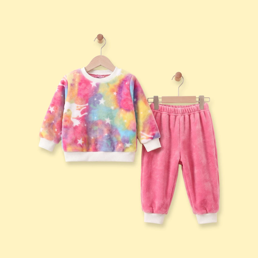 Girls Multicolour Tie & Dye Print Sweatshirt With Pants Sets 2 pc. Sets Multicolor 1-2 Y