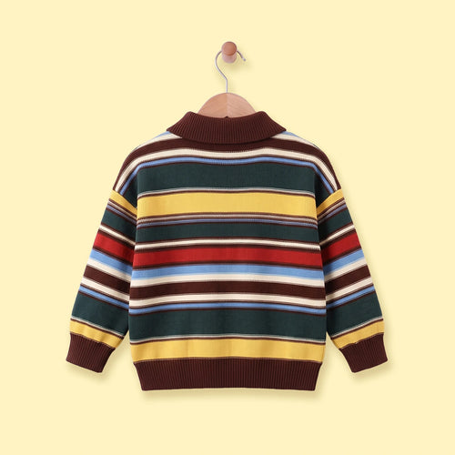 Boys Multicolour Striped Long Sleeve Polo Sweater Sweaters & Cardigans