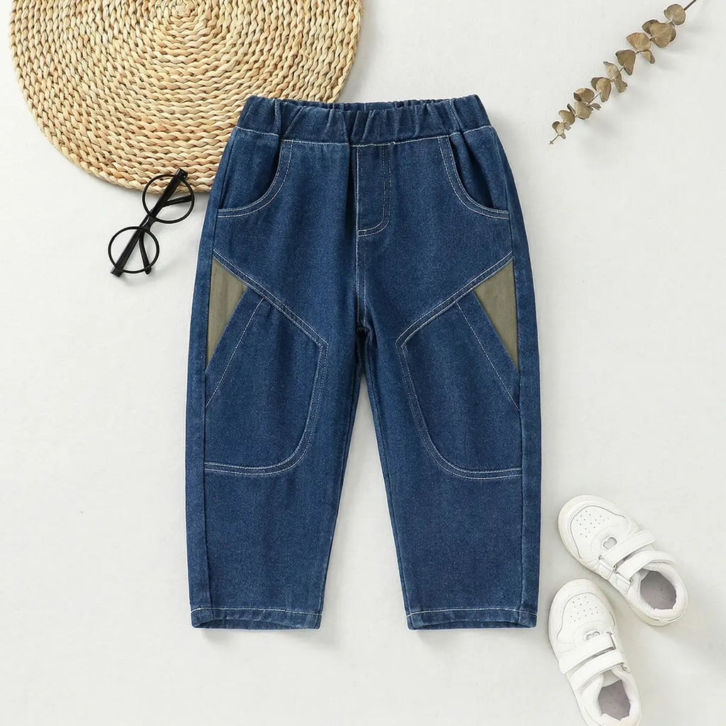 Boys Blue Relaxed Fit Denim Jeans with Elasticated Waist Pants Blue 1-2 Y