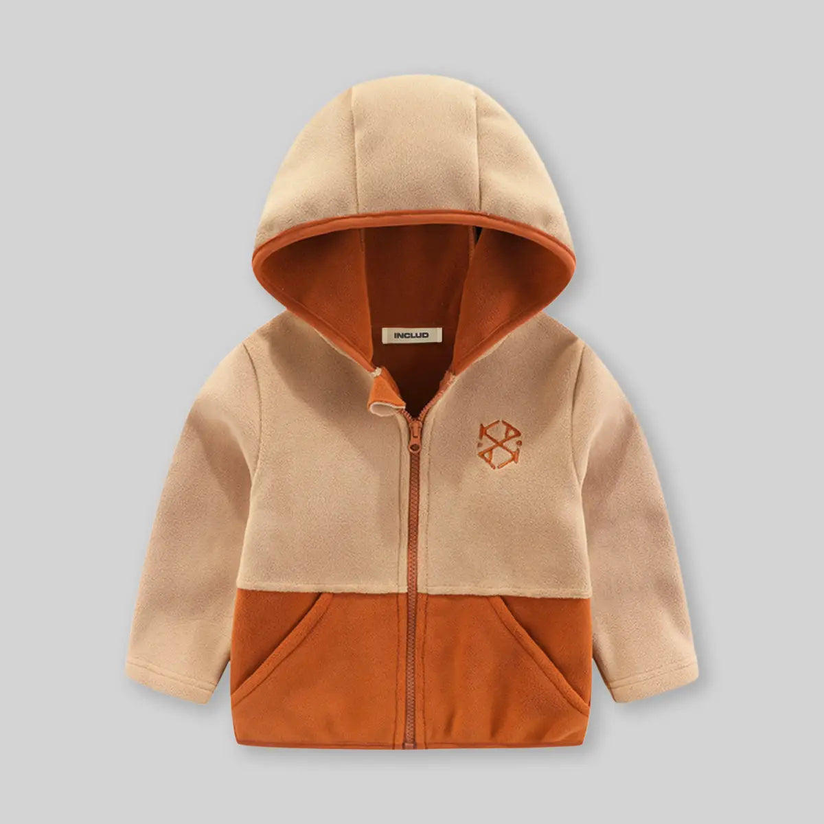 Boys Beige Fleece Hooded Zip-up Jacket Coats & Jackets
