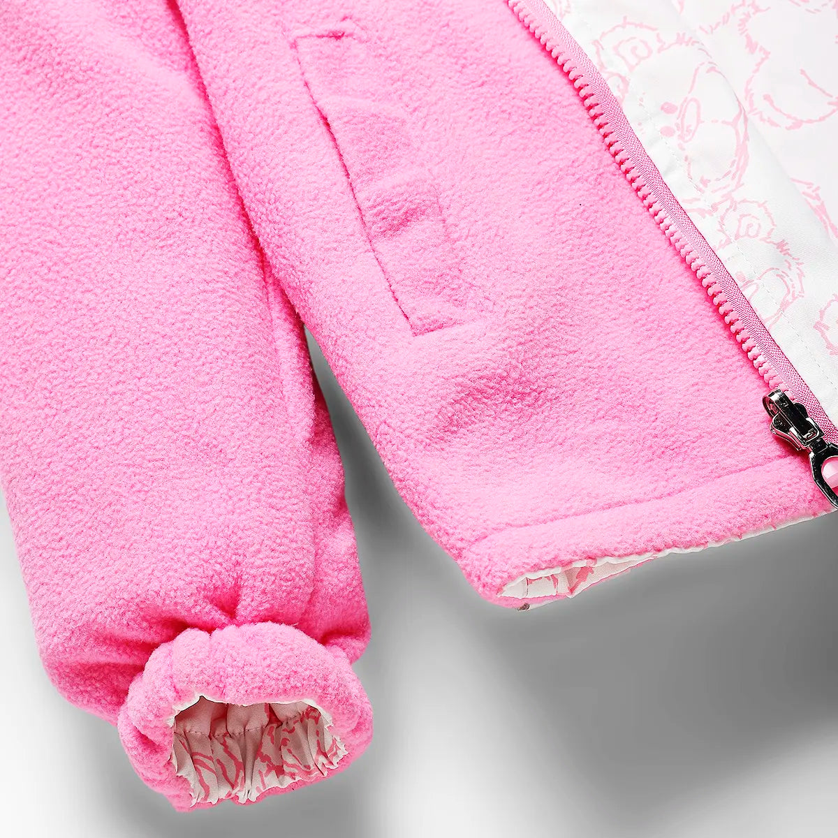 Girls Pink Bear Printed Reversible Hooded Zipper Jacket Coats & Jackets