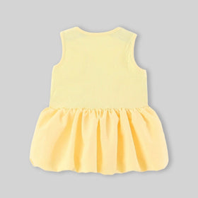 Girls Yellow Flared Sleeveless Mini Dress With Bow Detail Casual Dresses