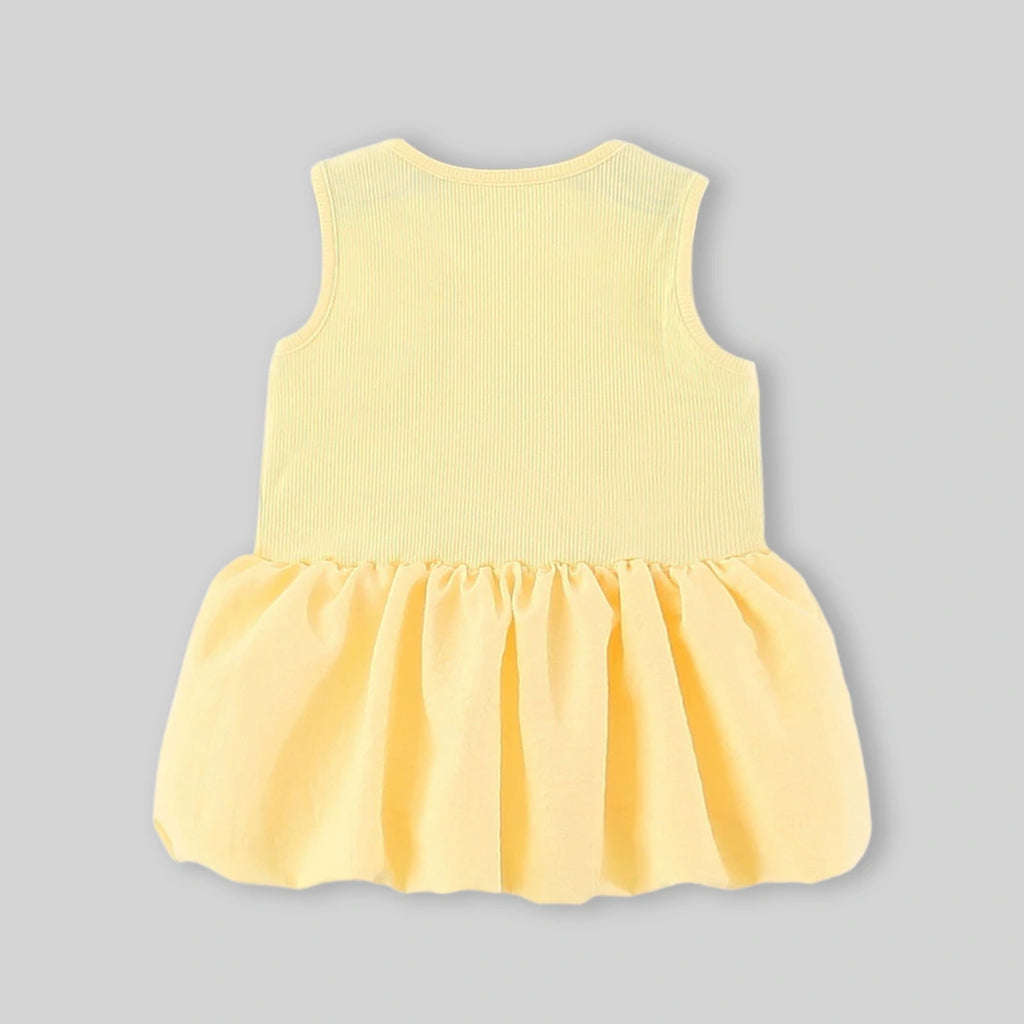 Girls Yellow Flared Sleeveless Mini Dress With Bow Detail Casual Dresses