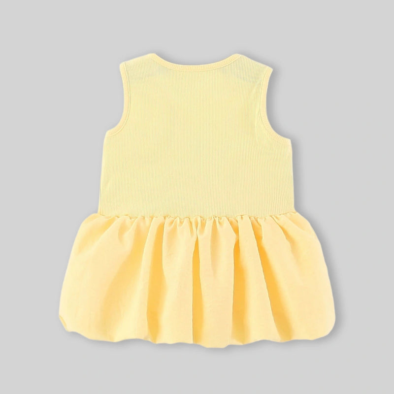 Girls Yellow Flared Sleeveless Mini Dress With Bow Detail Casual Dresses