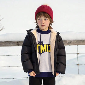 Boys Black Hooded Puffer Jacket With Sherpa Fleece Lining Coats & Jackets