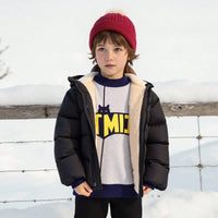 Boys Black Hooded Puffer Jacket With Sherpa Fleece Lining Coats & Jackets