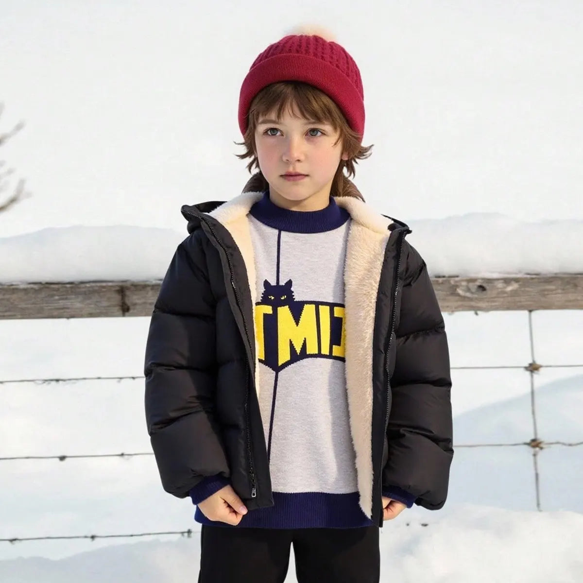 Boys Black Hooded Puffer Jacket With Sherpa Fleece Lining Coats & Jackets