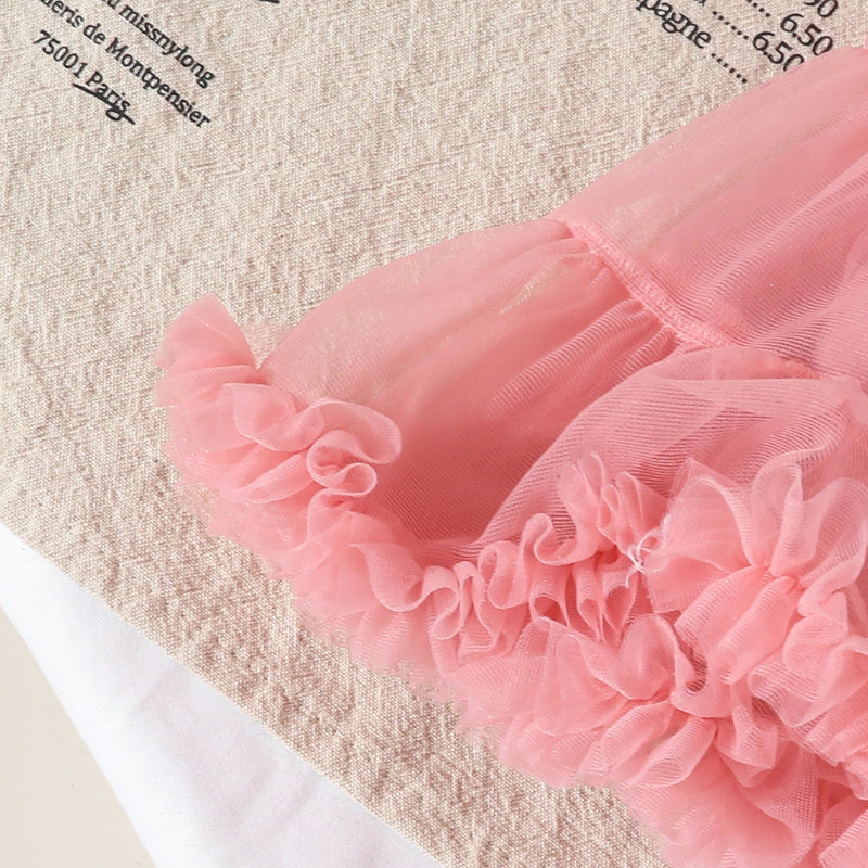 Girls 3D Flowers Applique Top With Peach Tiered Tulle Skirts Set Sets