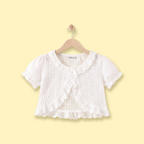 Girls White Schiffli Embroidered Short Sleeve Shrug Tops White 3-4 Y