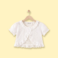 Girls White Schiffli Embroidered Short Sleeve Shrug Tops White 3-4 Y