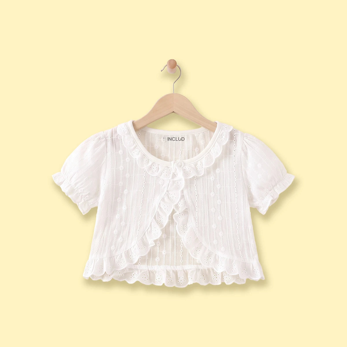 Girls White Schiffli Embroidered Short Sleeve Shrug Tops White 3-4 Y
