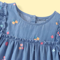 Girls Blue Floral Short Sleeve A-Line Dress Casual Dresses
