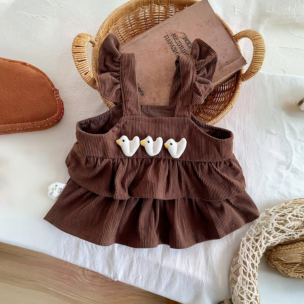 Girls Knitted Long Sleeves Top With Brown Corduroy Tiered Top & Pant Sets Sets