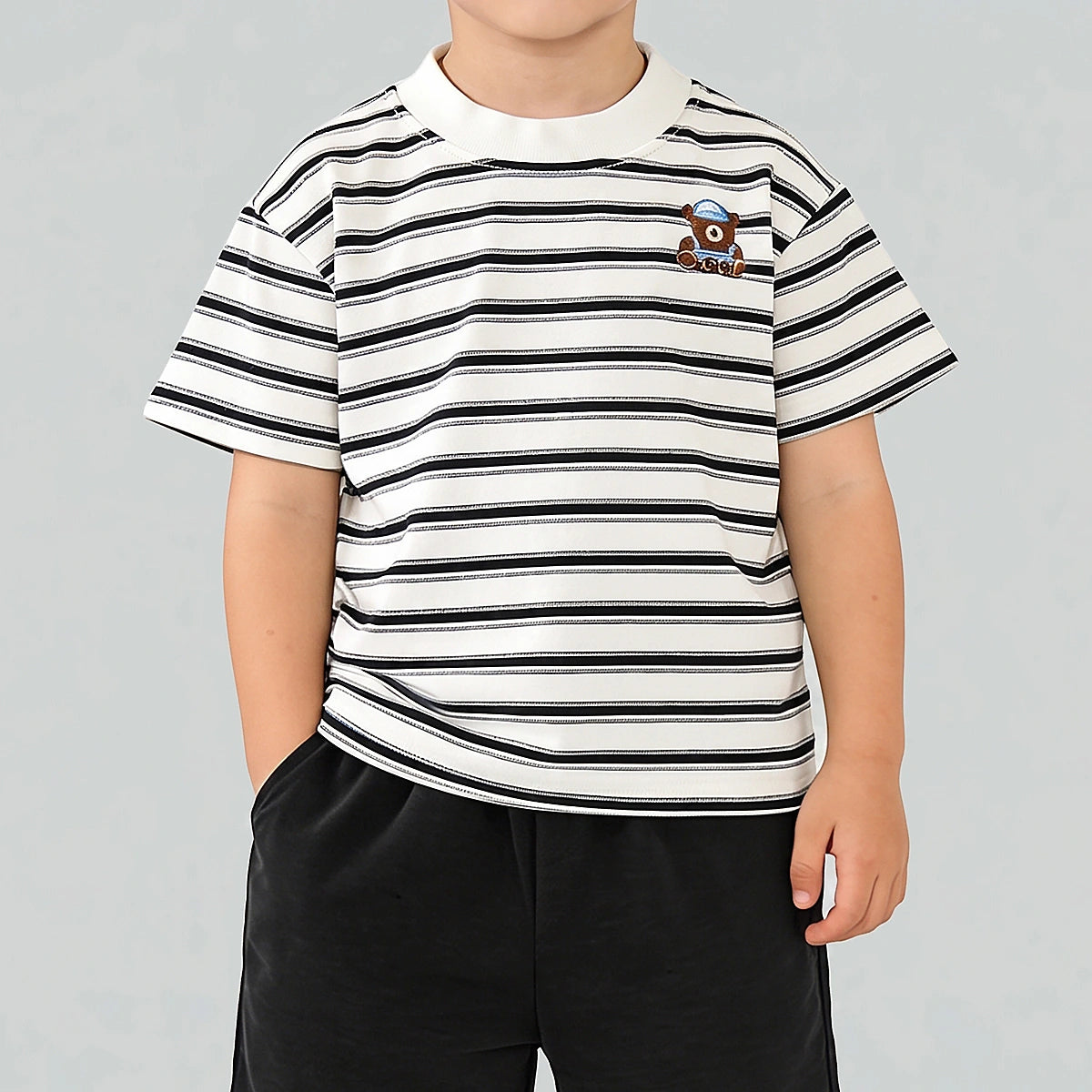 Boys Black Striped Short Sleeve T-Shirt With Shorts Sets 2 pc. Sets