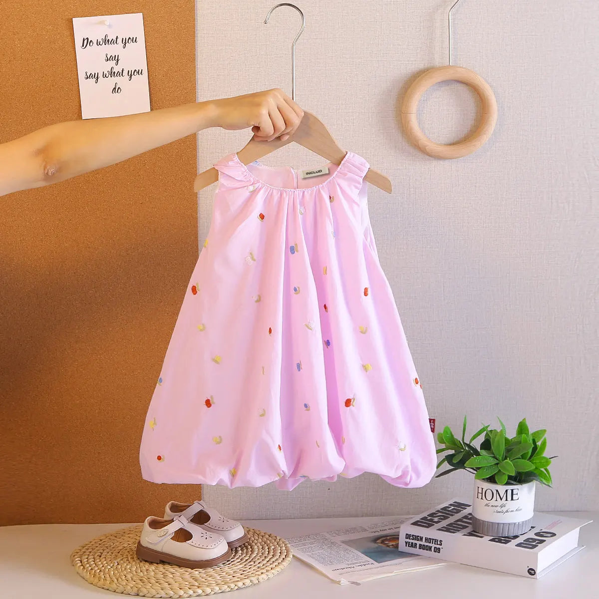 Girls Light Purple Embroidered Sleeveless A-line Bubble Dress Casual Dresses Purple 1-2 Y