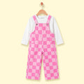 Girls White T-Shirt With Checked Dungaree Sets Sets White 2-3 Y