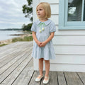 Girls Light Blue Textured Tiered Dress With Puff Sleeves Casual Dresses Light Blue 1-2 Y