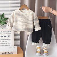 Boys Beige Typographic Printed Sweatshirt With Jogger Sets Sets Beige 1-2 Y