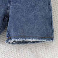 Girls White Cherry Printed Top With Denim Shorts Sets Sets