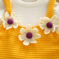 Girls Puffed Sleeves Top with Yellow Floral Textured Crop Top & Jeans Sets Sets