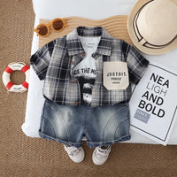 Boys Black Checked Shirt With Printed T-Shirt & Denim Shorts Set Sets Black 1-2 Y