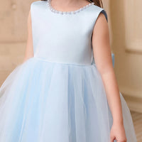 Girls Light Blue Beaded Neck Sleeveless Fit & Flare Party Wear Dress Party Dresses
