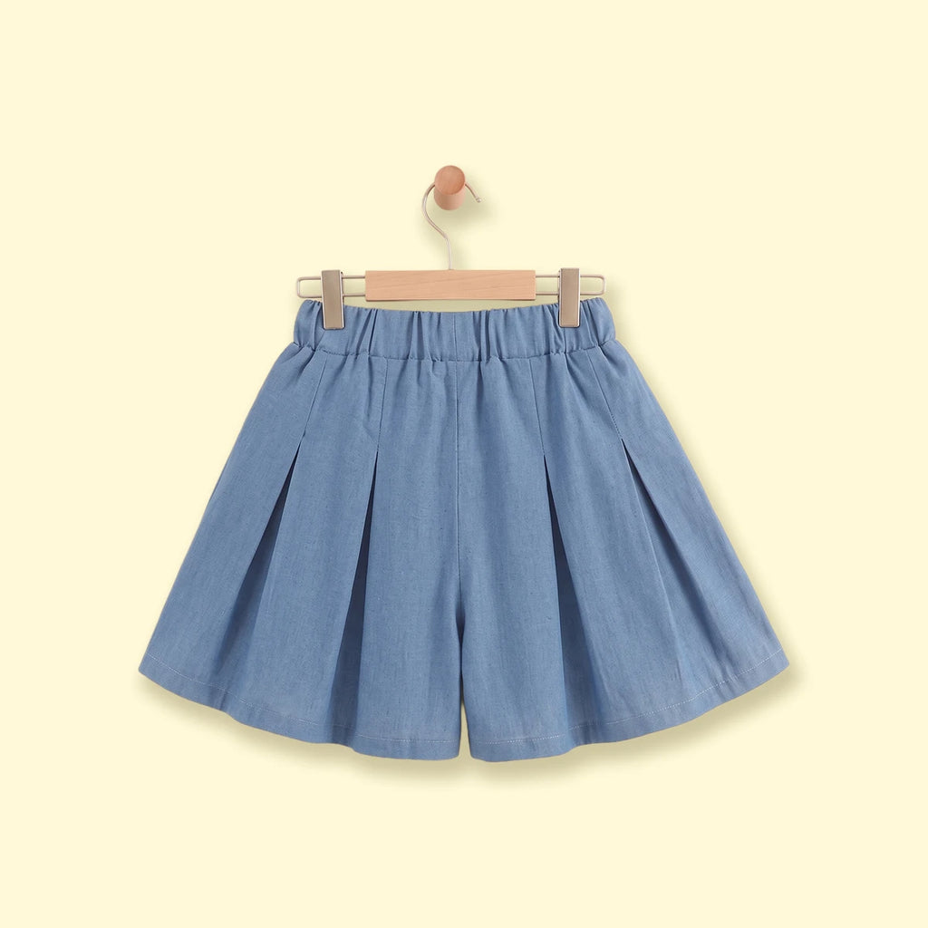 Girls Blue Floral Embroidered Denim Shorts Shorts