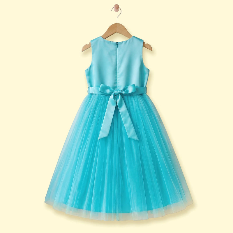 Girls Sea Green Ruffled Sleeveless Fit & Flare Party Dress Party Dresses