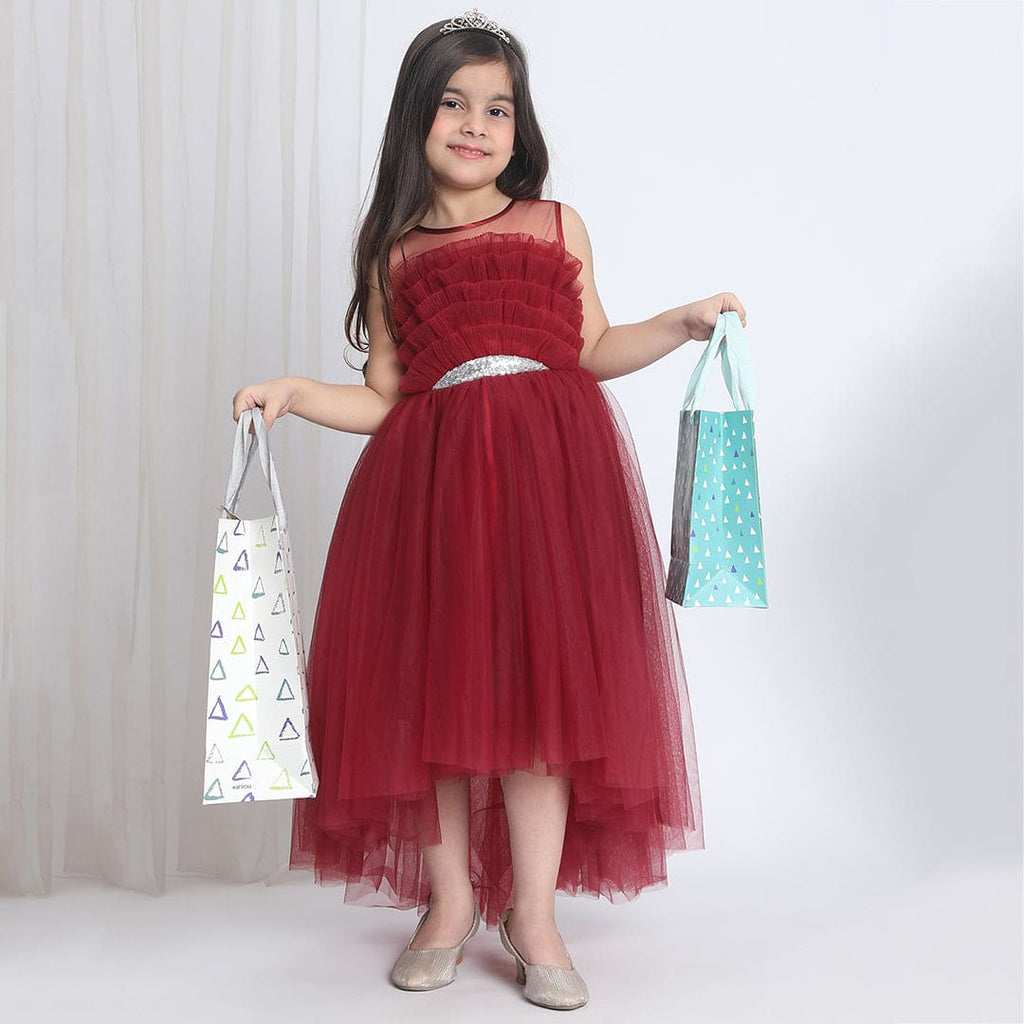 Girls Sleeveless Tiered Tulle Party Wear Dress