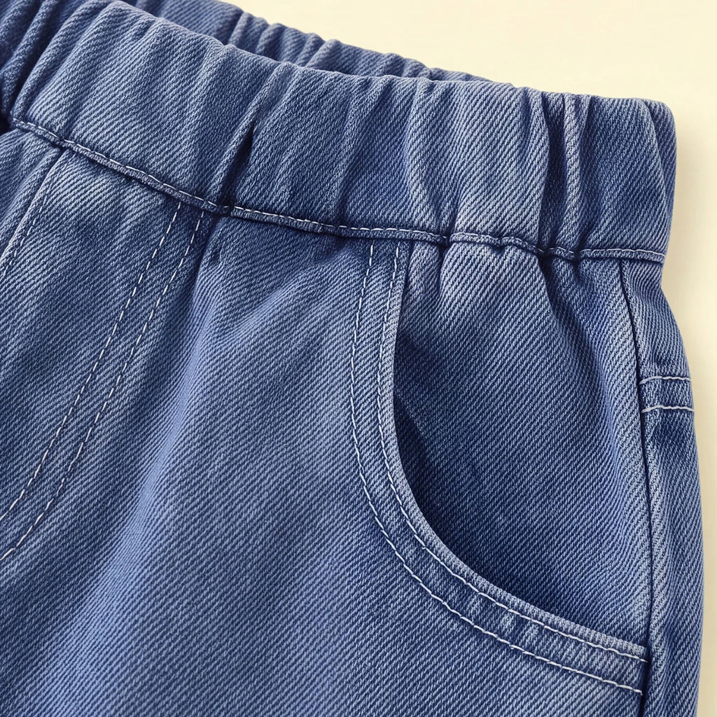Girls Light Blue Embroidered Elasticated Denim Shorts Shorts