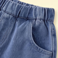 Girls Light Blue Embroidered Elasticated Denim Shorts Shorts