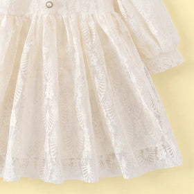 Girls Cream Floral Puff Sleeve A-line Dress Casual Dresses
